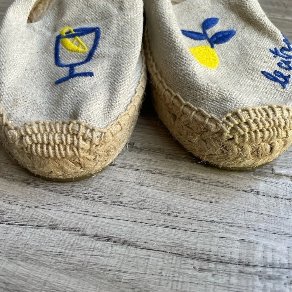 Soludos Limoncello Smoking Espadrille In Sand/Tan  “Le Citron” Embroidery SZ 6